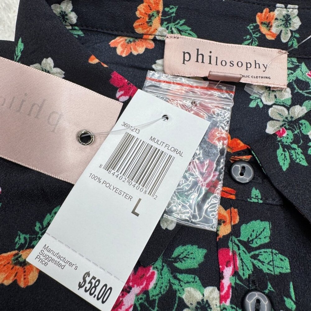 NEW $58 Philosophy Women's Multicolor Floral Print Button-Up LS Shirt, Size L - Picture 6 of 9